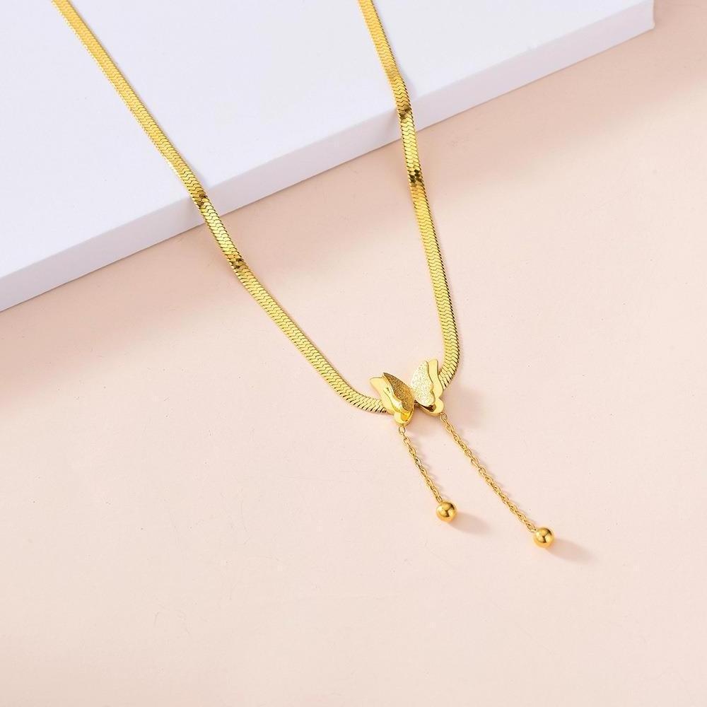 New niche luxury frosted butterfly pendant snake bone chain female titanium steel tassel necklace