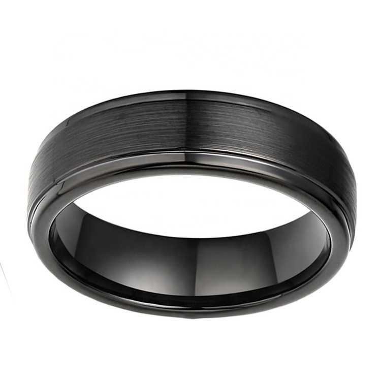 8mm Dome high quality tungsten carbide men rings,black  color plated brushed tungsten ring