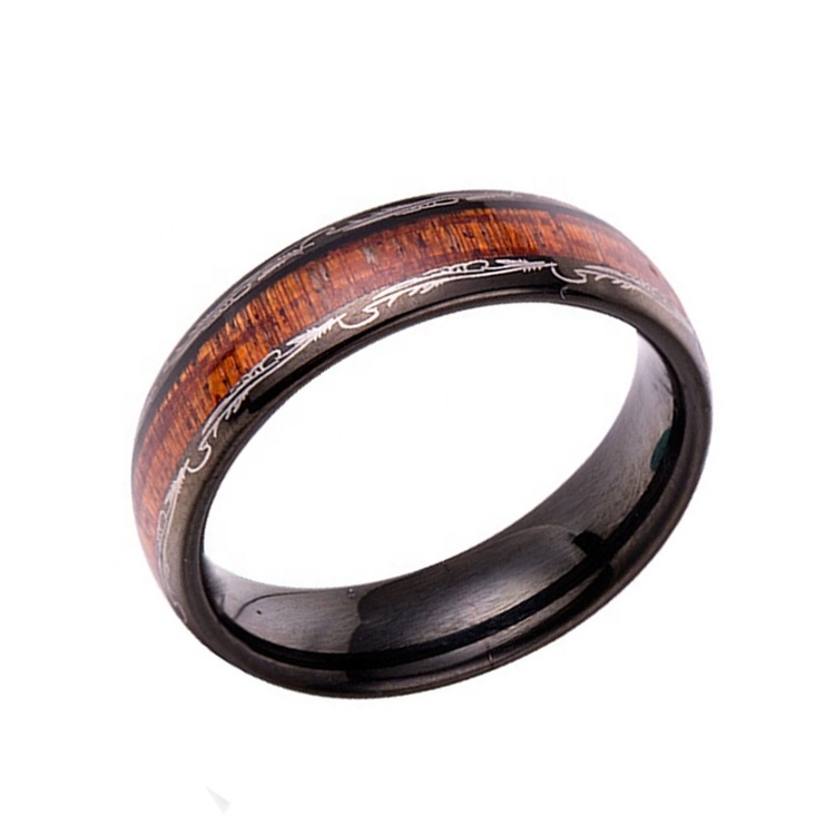 High quality 6mm 8mm natural koa wood inlay tungsten carbide wedding bands ring