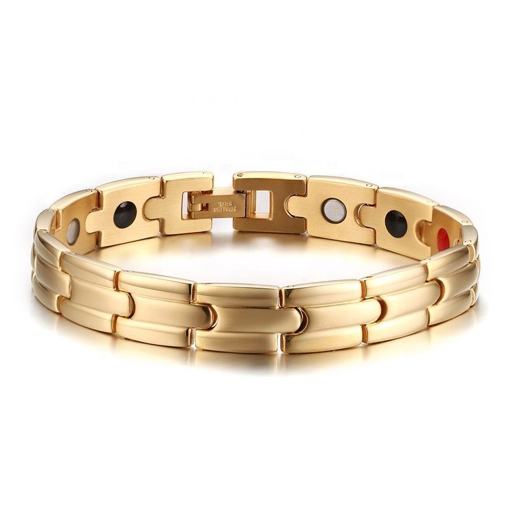 Stylish healthful power magnetic ion bracelet,Gold color magnetic healing bracelet