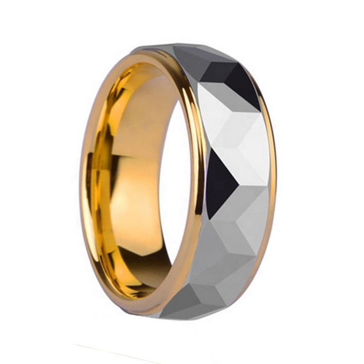 High quality gold color diamond cutting men tungsten wedding ring