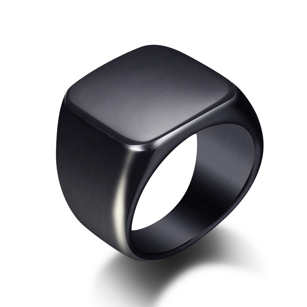 316L stainless steel ring black square smooth titanium steel men and women gold Engraved logo custom name rings