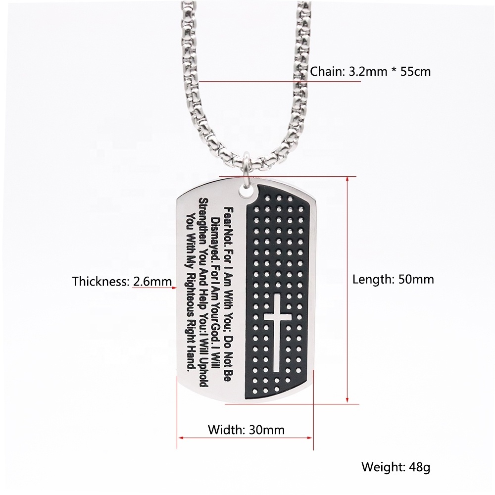 316L Stainless steel Men's Necklace Pendant Black Scripture Christian Jesus Cross Engraving letters hip hop Jewelry For Men