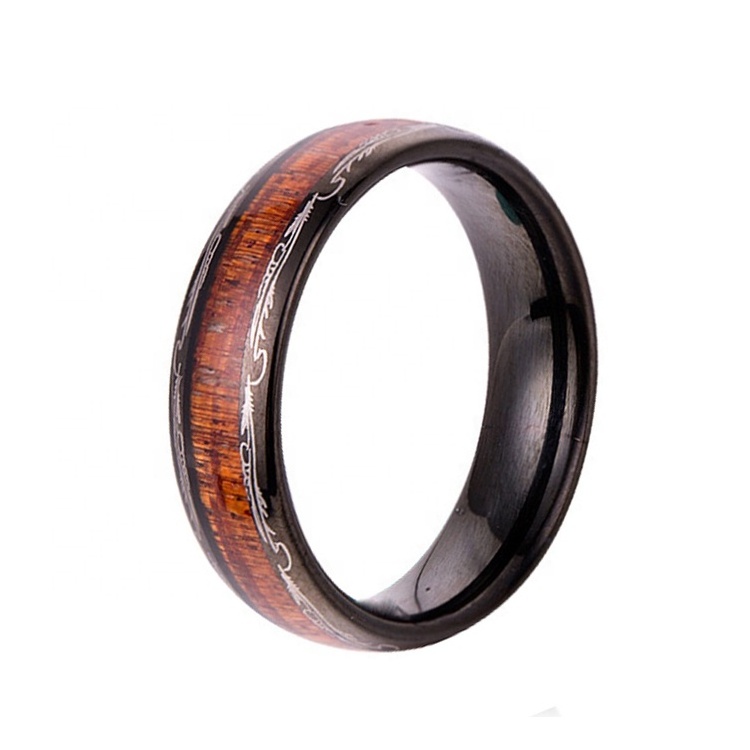 High quality 6mm 8mm natural koa wood inlay tungsten carbide wedding bands ring