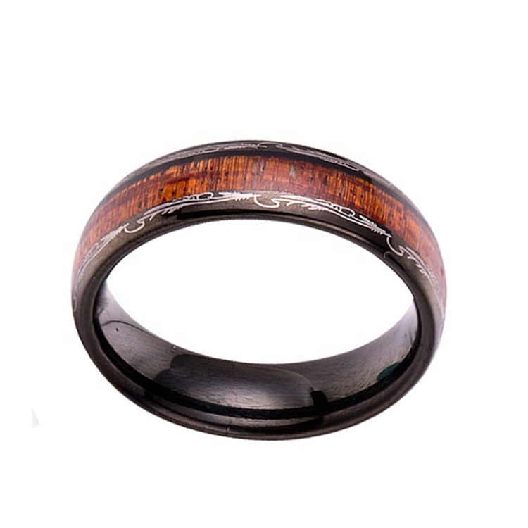 High quality 6mm 8mm natural koa wood inlay tungsten carbide wedding bands ring