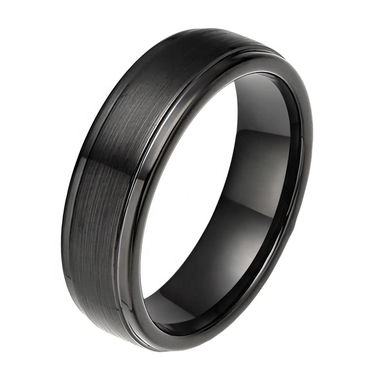 8mm Dome high quality tungsten carbide men rings,black  color plated brushed tungsten ring