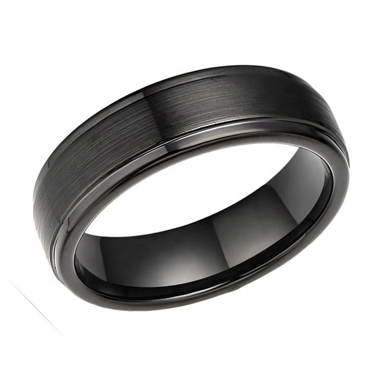 8mm Dome high quality tungsten carbide men rings,black  color plated brushed tungsten ring