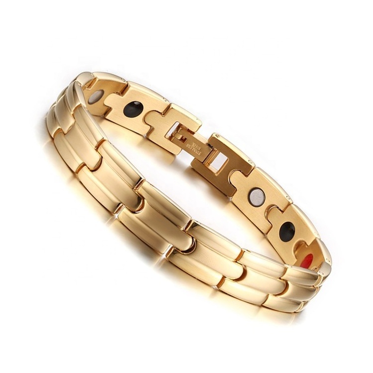 Stylish healthful power magnetic ion bracelet,Gold color magnetic healing bracelet