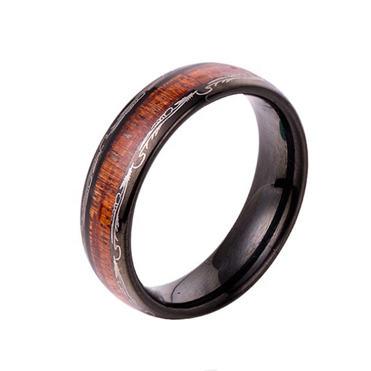 High quality 6mm 8mm natural koa wood inlay tungsten carbide wedding bands ring