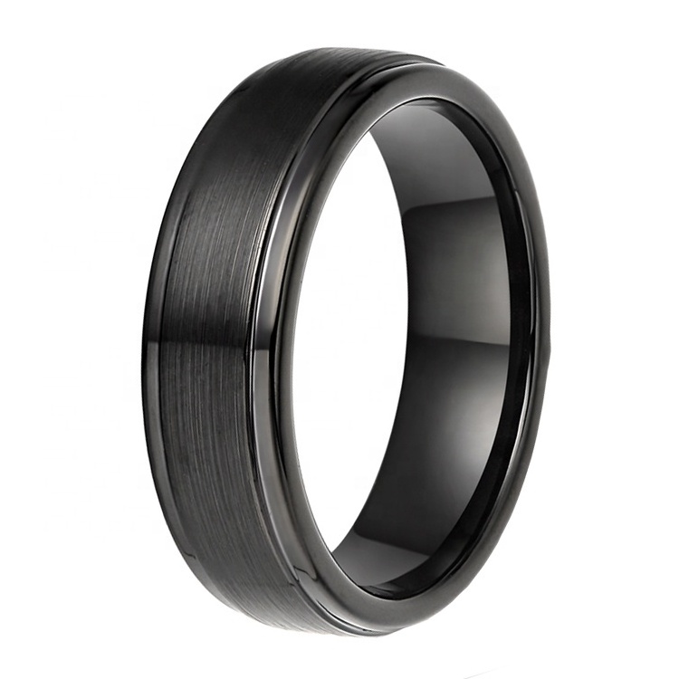 8mm Dome high quality tungsten carbide men rings,black  color plated brushed tungsten ring