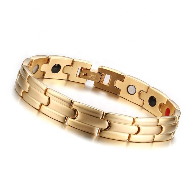 Stylish healthful power magnetic ion bracelet,Gold color magnetic healing bracelet