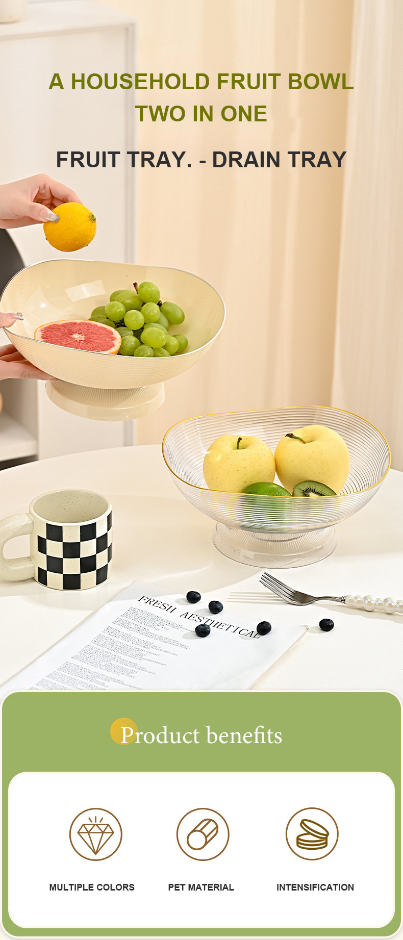 Household fruit tray with food drain two-in-one living room coffee table plastic sugar tray office snack tray wholesale