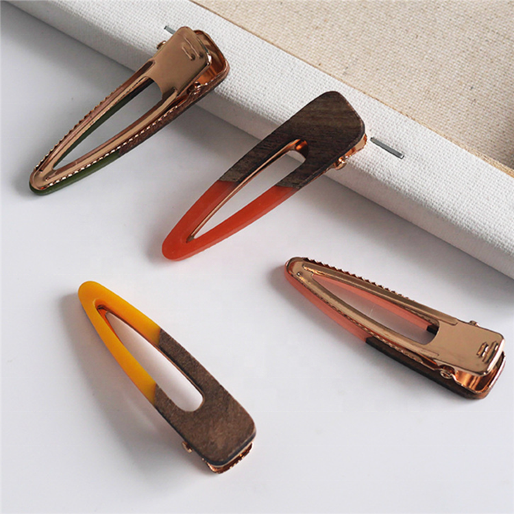 YIYI Hot sale fashion design water drop hair clips set for girls Korean style candy color wood hair clips for kids