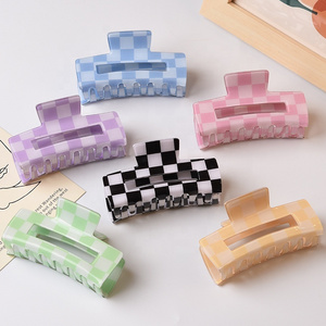 YIYI England style rectangular ponytail hair claws fashion fresh strong Acrylic Acetate checkered hair clips for girls