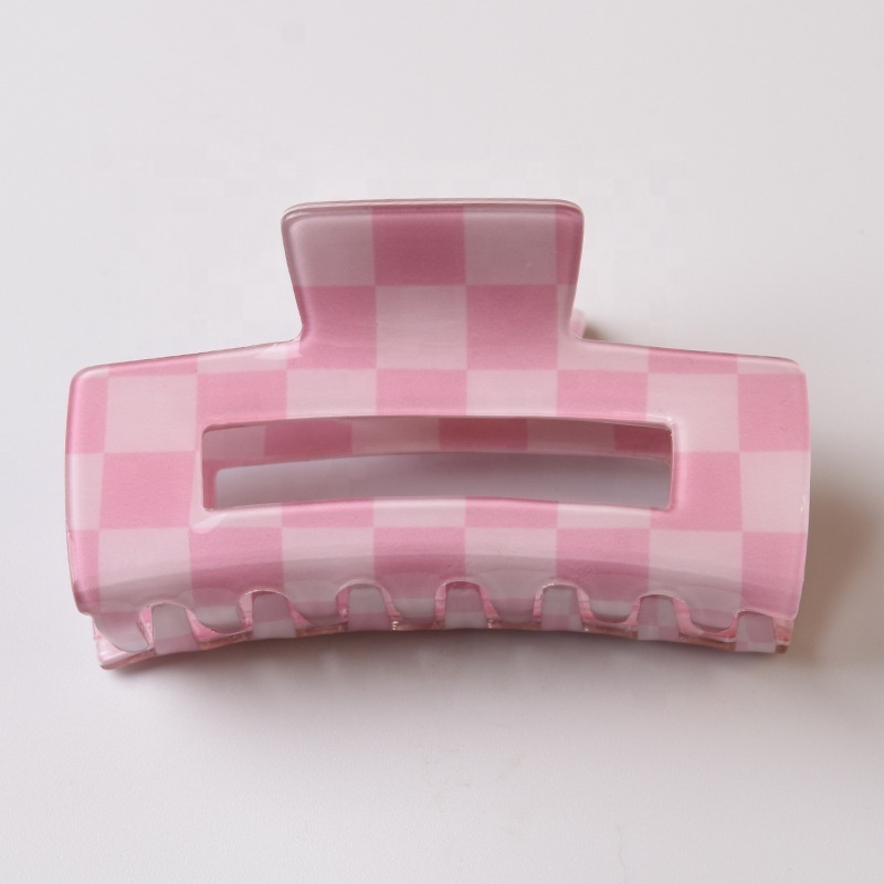 YIYI England style rectangular ponytail hair claws fashion fresh strong Acrylic Acetate checkered hair clips for girls