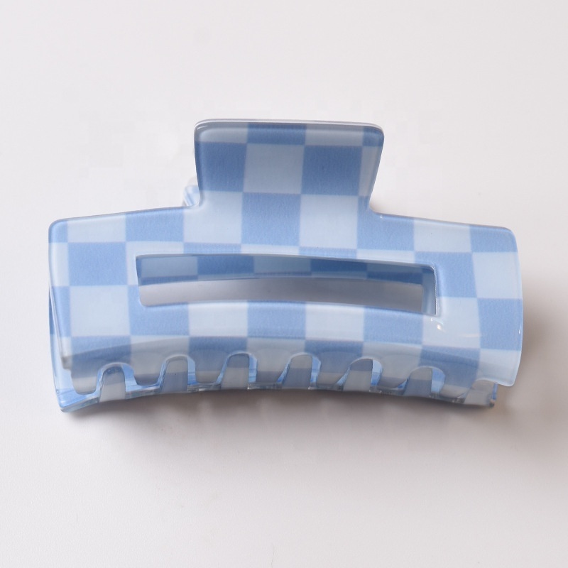 YIYI England style rectangular ponytail hair claws fashion fresh strong Acrylic Acetate checkered hair clips for girls