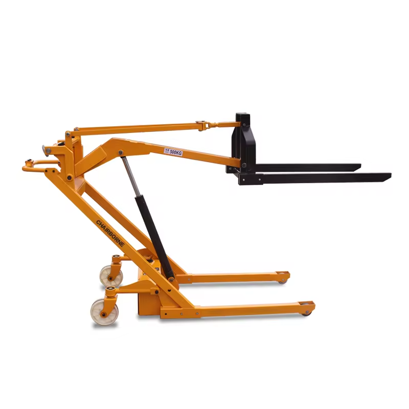 500kg 1.5m folding boom crane truck portable stacker lift electr pallet foldable forklift