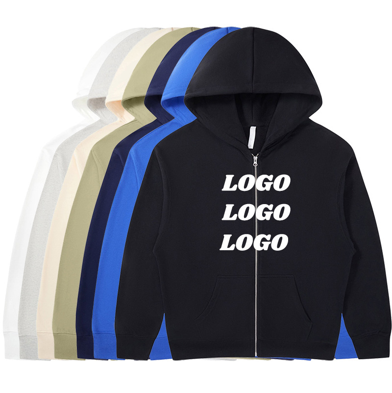 Men's Zip up Hoodie High Quality 380 gsm Cotton Heavyweight Adult Blank Hoodie Streetwear Custom