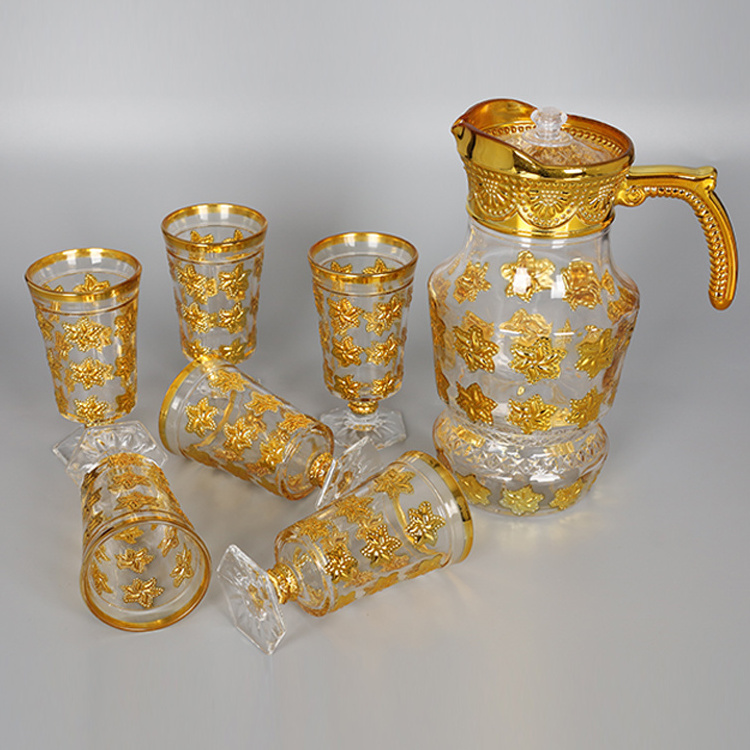 Wholesale 7pcs  golden Water Jug Glass Water Set glass tumbler jug Pitcher Set With Lid glass water set