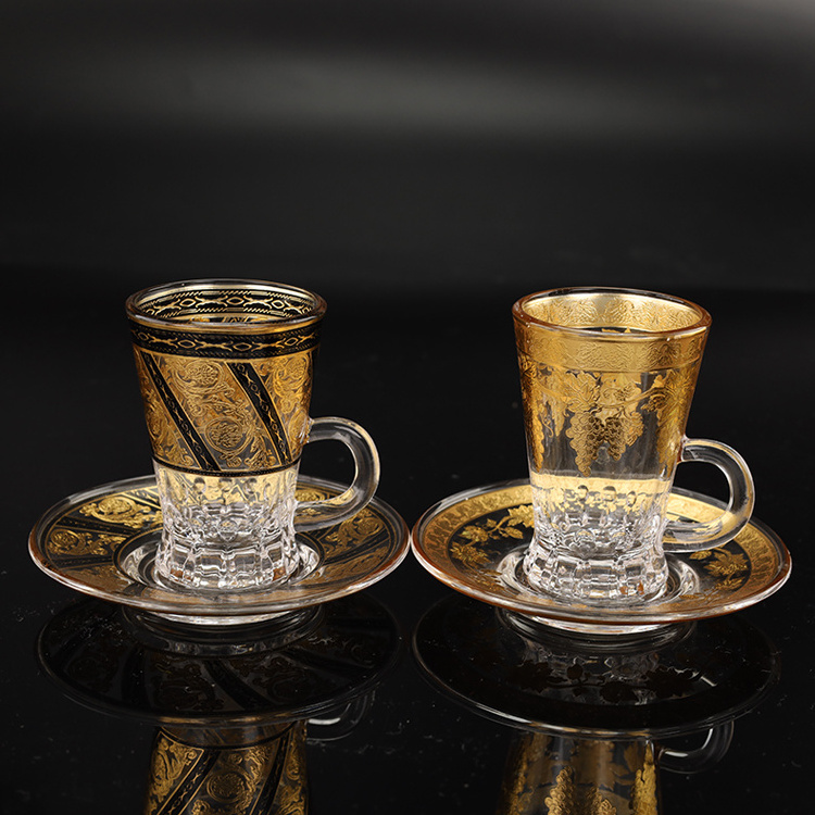 Wholesale 12pcs Arabic Turkish  Glass Teacup And Saucer Coffee Tea cup And Saucers Set Glass Cup set