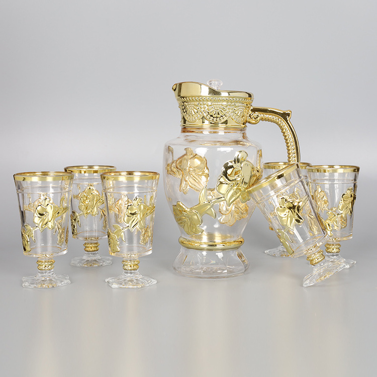 Wholesale 7pcs  golden Water Jug Glass Water Set glass tumbler jug Pitcher Set With Lid glass water set