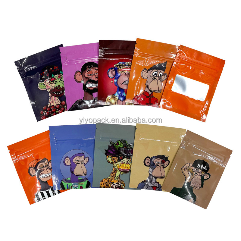 7x9CM Cartoon Monkey Bag Aluminum Foil Zip Lock Pouch Cookie Candy Packaging Customized LOGO Bags With Window Storage Package