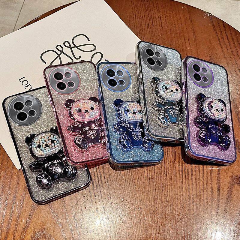 2024 New Design Fashion Cute Cartoon Candy Stand Phone Case Holder 6D Electroplating Bear Acrylic Folding Bracket Accessories