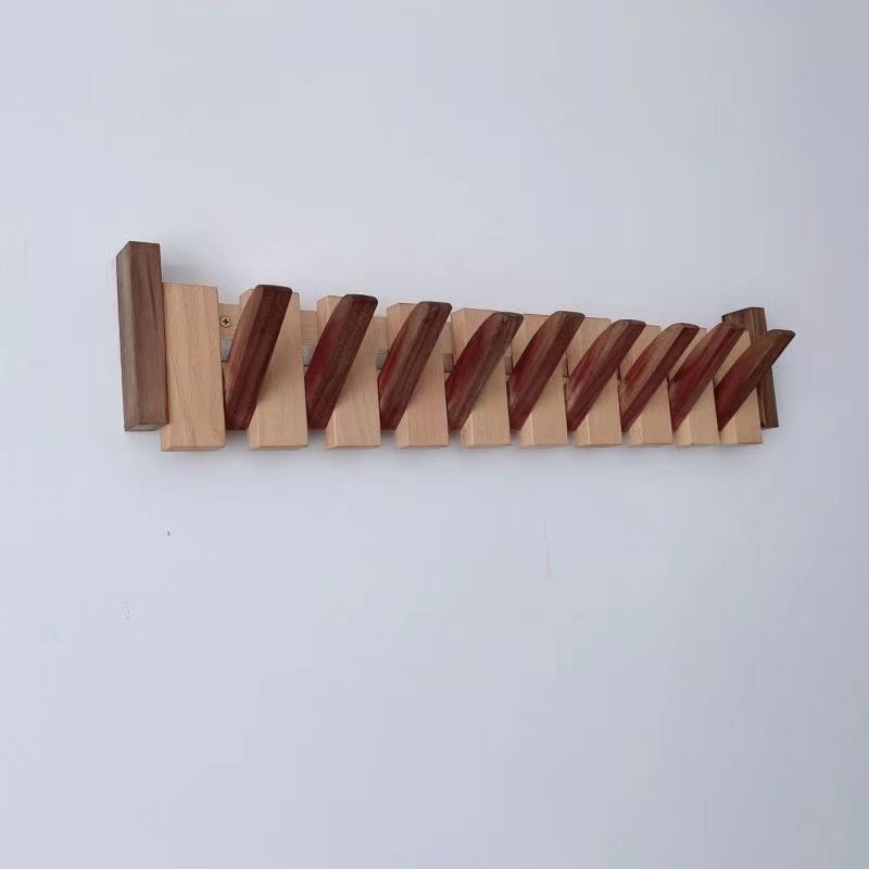 Solid wood hanger wall clothes hanging piano keys multifunctional folding design doorway red dress rack