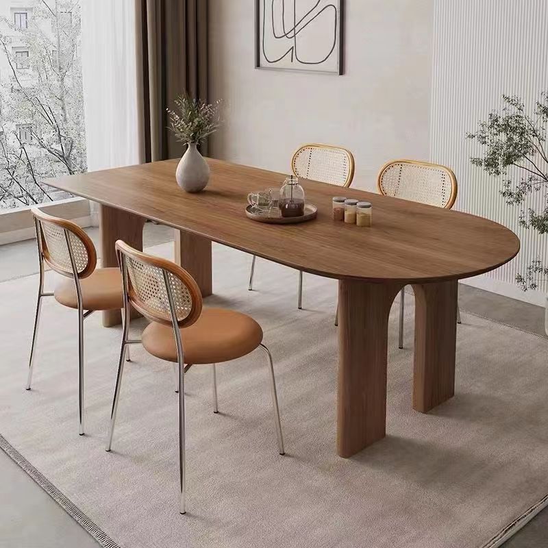 Solid Wood Dining Table Modern Office Negotiation Table Simple Household Oval Peninsula Table Home Furniture Dining Room Sets