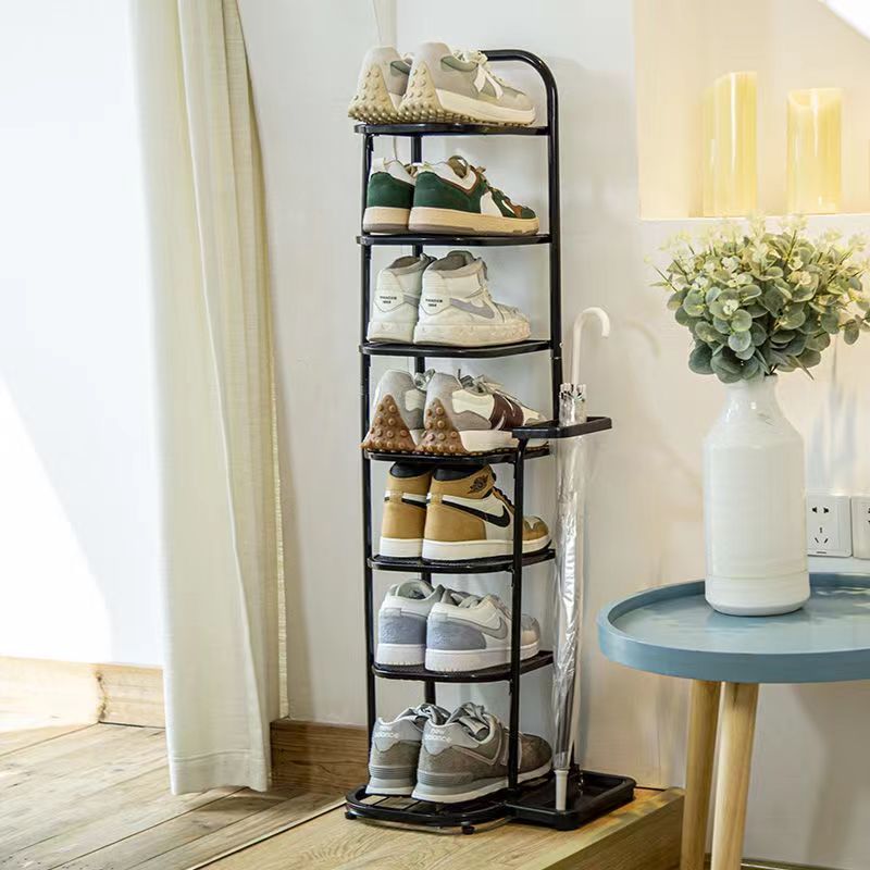 Iron art shoe rack strong durable simple shoe cabinet multilayer household door depends on the wall to save space