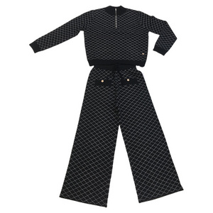 Fall Clothes Half Zipper Top  Wide Leg Pants Two Piece Set Women's SWeater Clothes