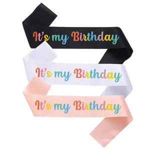 Party Decoration Fashion Rainbow Colors It's My Birthday Birthday Girl Etiquette Belt Support Customization