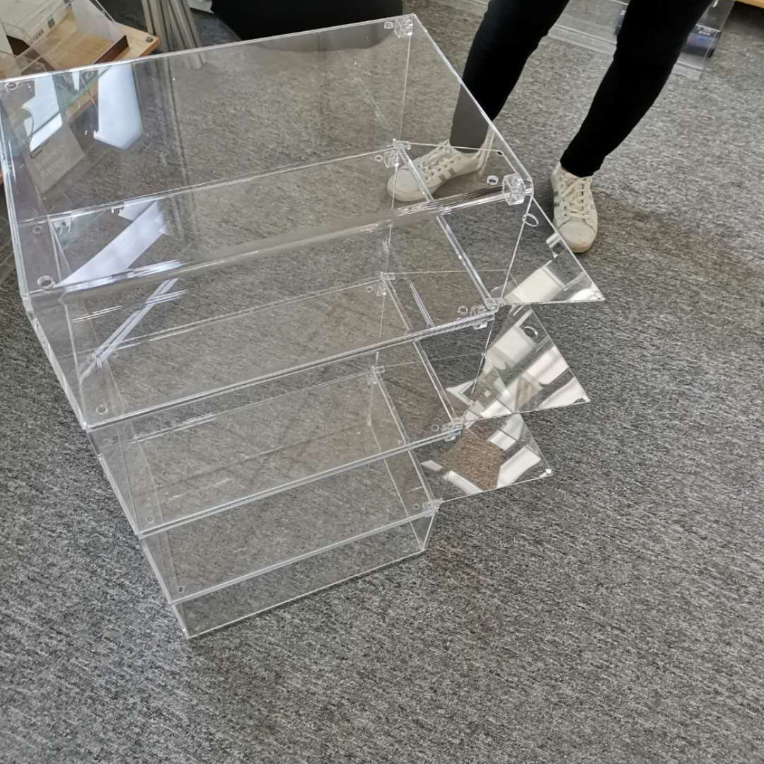 TOYIN Clear High Quality Acrylic Custom Logo OEM Sneaker Display Magnetic Transparent Shoe Box Stackable