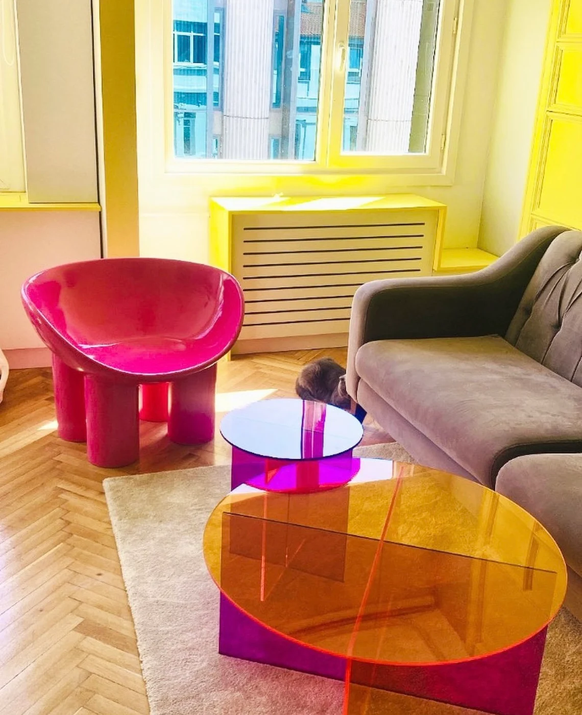 Living Room Neon Pink Orange Clear Colorful Acrylic Coffee Acrylic Table