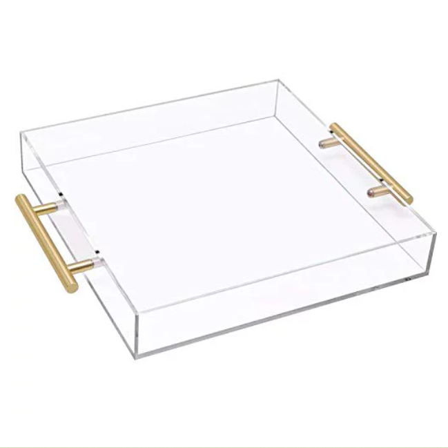 Wholesale Acrylic Tray  transparent acrylic serving tray with handle removable insert lucite salver