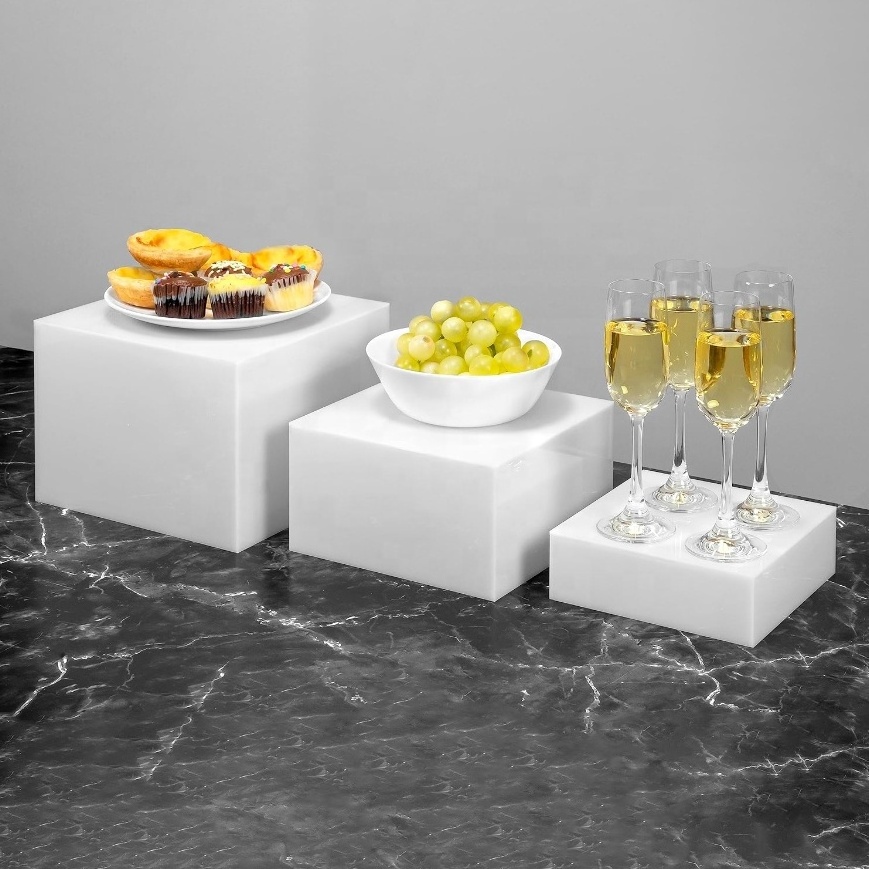 TOYIN Acrylic Food Display Stand White Buffet Acrylic Food Display Risers Cubes