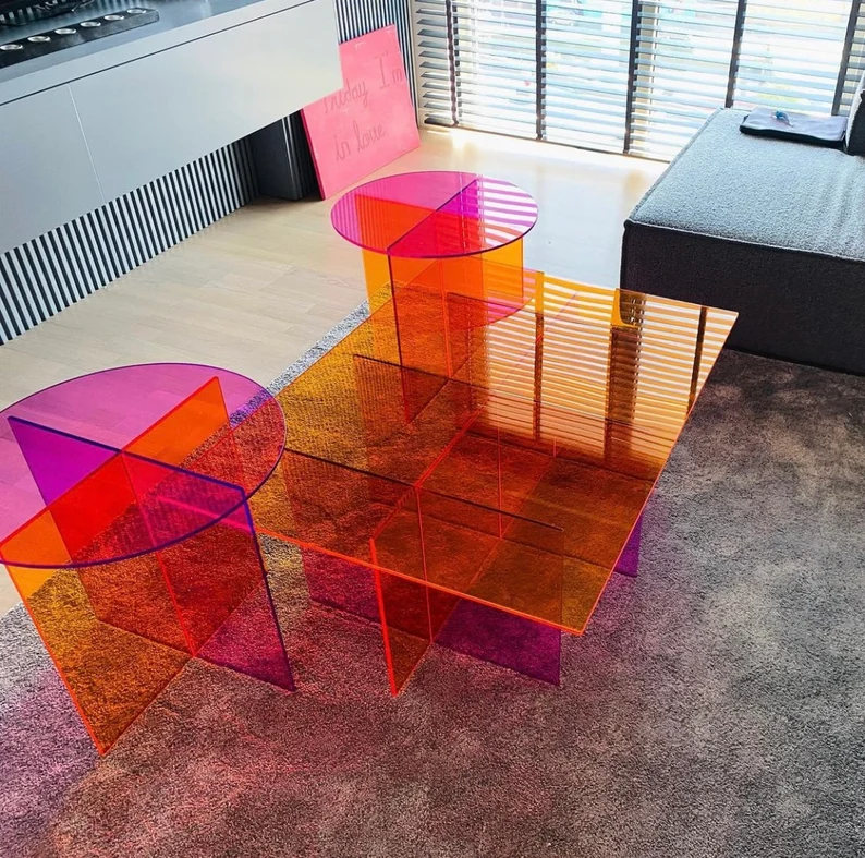 Living Room Neon Pink Orange Clear Colorful Acrylic Coffee Acrylic Table