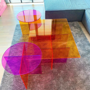 Living Room Neon Pink Orange Clear Colorful Acrylic Coffee Acrylic Table