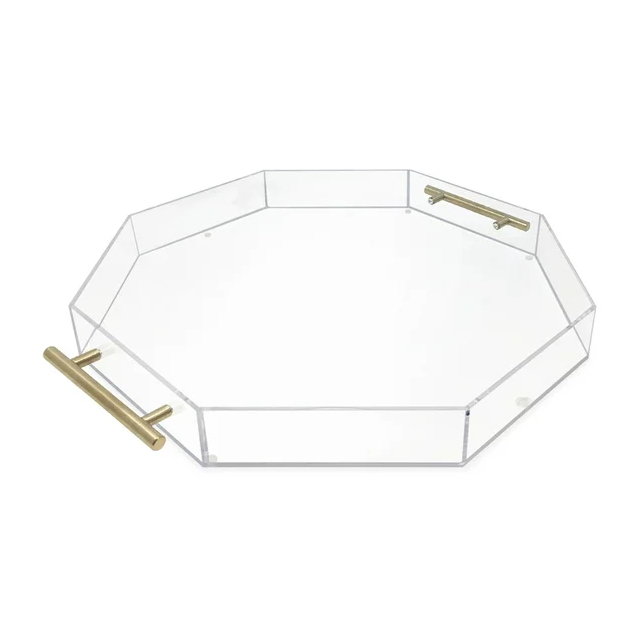 Wholesale Acrylic Tray  transparent acrylic serving tray with handle removable insert lucite salver