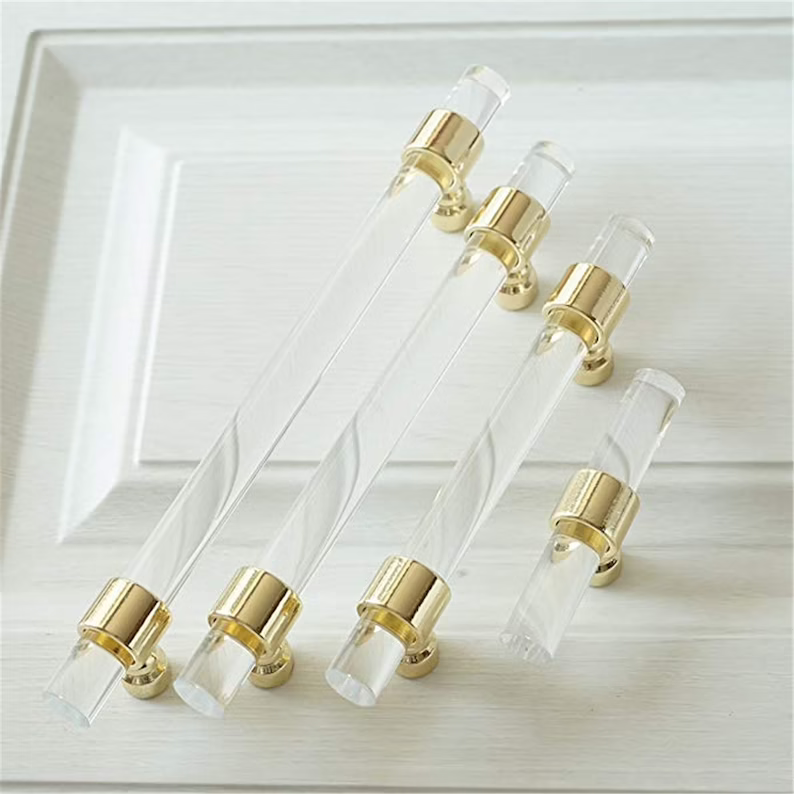 Golden Drawer Pull Acrylic Gold Clear Dresser Pulls Cabinet Handles T Bar Pull Handles Hardware