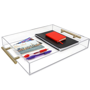 Wholesale Acrylic Tray  transparent acrylic serving tray with handle removable insert lucite salver