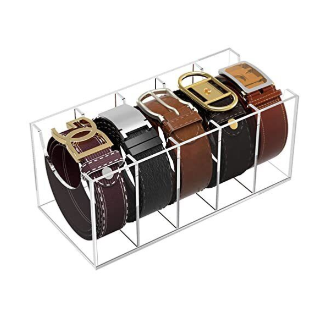 Free Sample Acrylic Belt Organizer 5 Compartments Rack Holder  Acrylic Box Storage for Closet