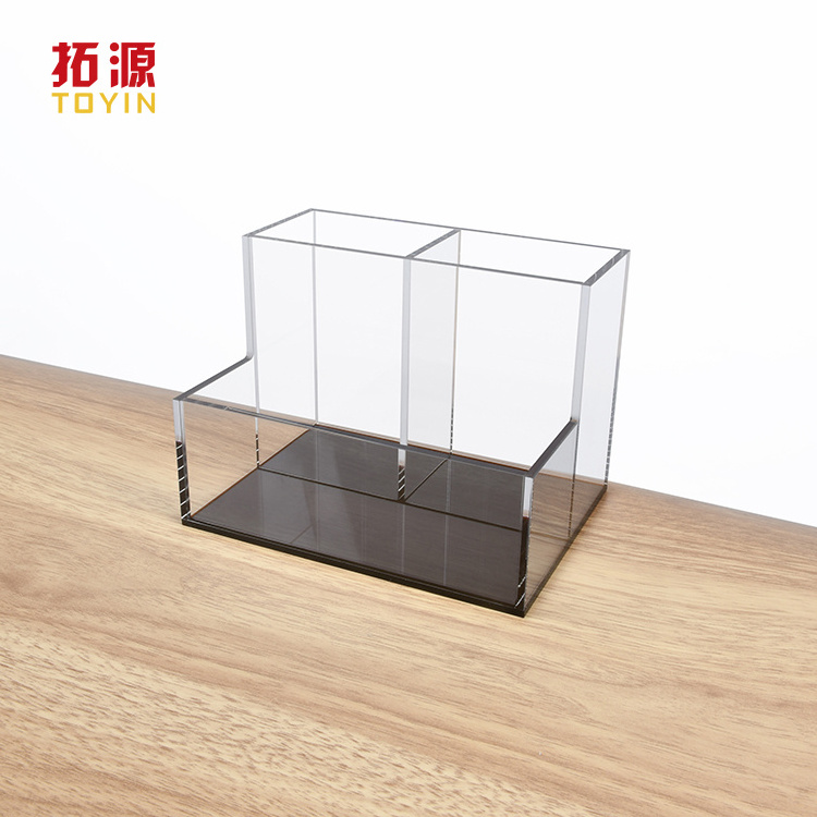 IN Stock Clear Acrylic Pen Holder with Sticky Notes Holder and 3 Compartments Stationery for Desk