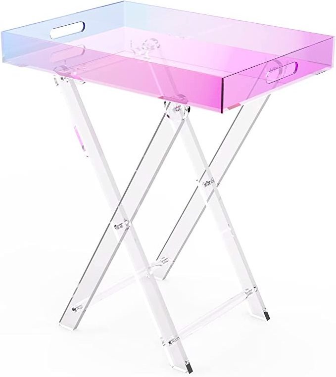 Acrylic Folding Tray Table Modern Chic Accent Desk Kitchen and Bar Acrylic Tray With Stand