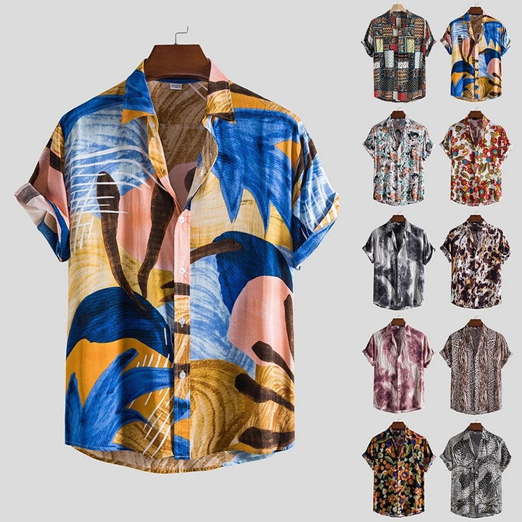 New Arrival Men's Vacation Shirts Men Camisas Casual One Button Wild Shirts Printed Short-sleeve Blouses shirt resort