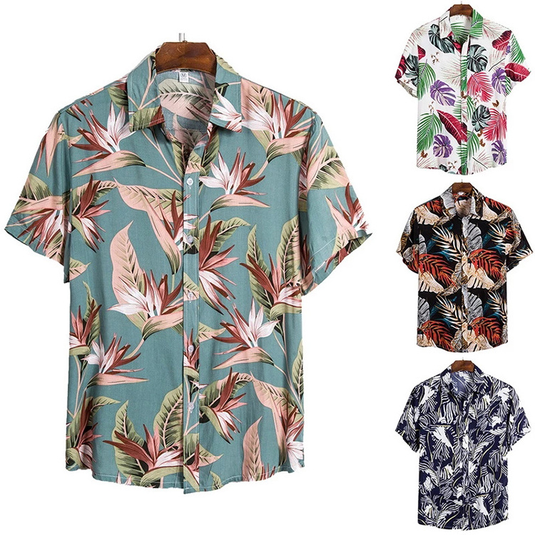 New Arrival Men's Vacation Shirts Men Camisas Casual One Button Wild Shirts Printed Short-sleeve Blouses shirt resort