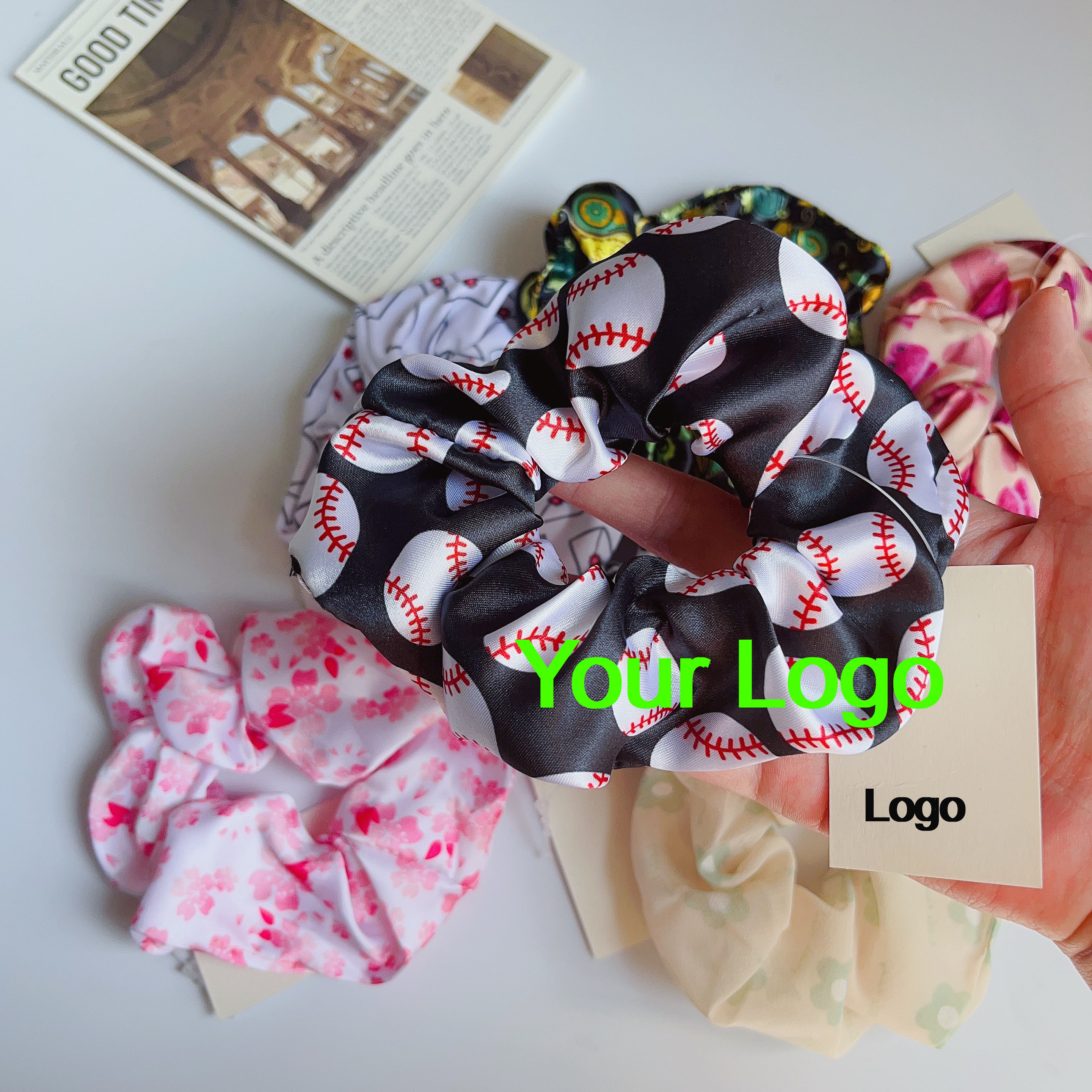 Custom scrunchies with logo satin animal print scrunchie hair scrunchies with printed logo