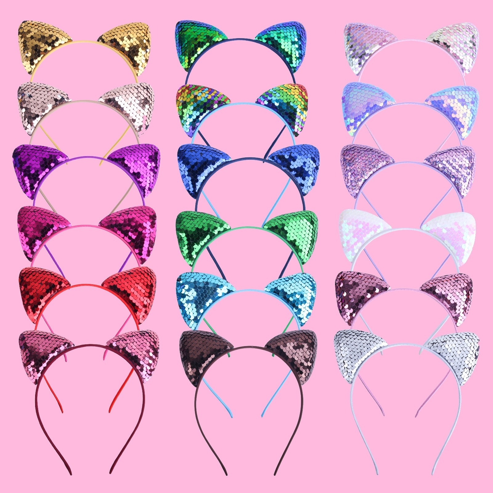 Wholesale  Girls Glitter Sparkle Cute Sequin Headbands cat ear spa headband for children