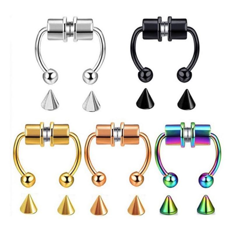 Hot Selling magnetic nose ring fake non piercing stainless steel magnet nose perforation perforated jewelry