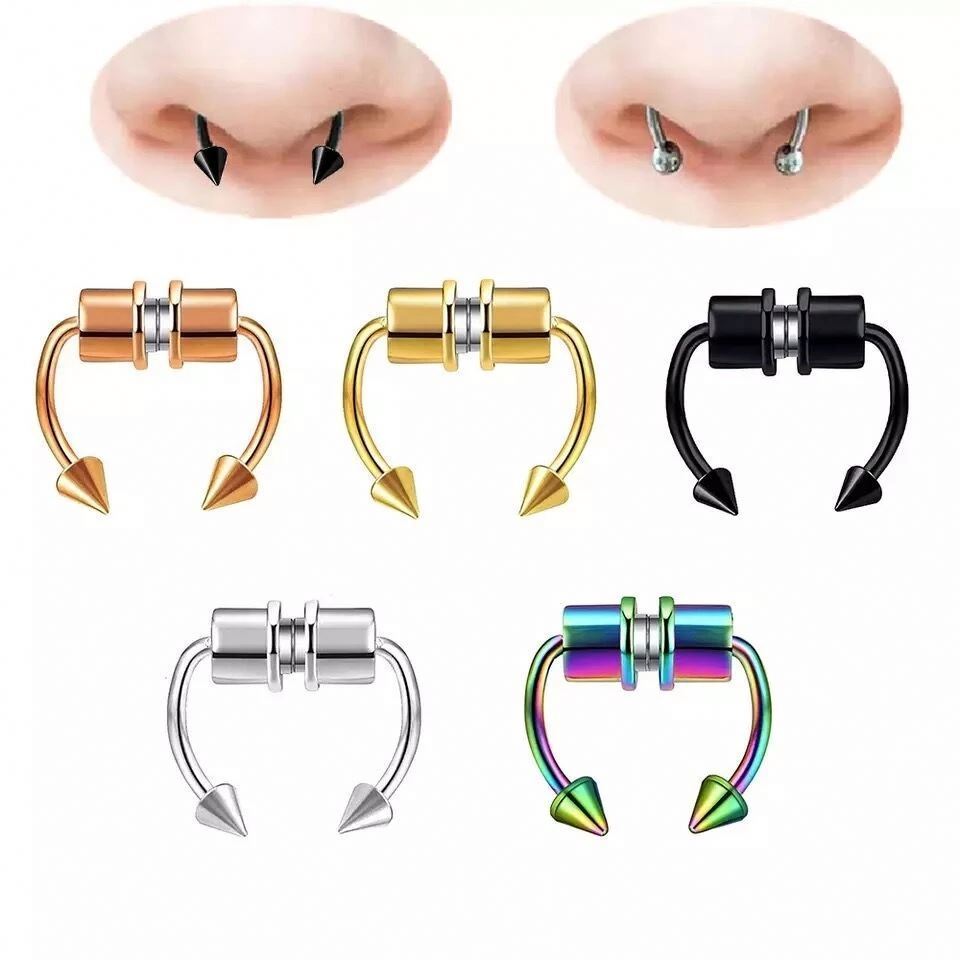 Hot Selling magnetic nose ring fake non piercing stainless steel magnet nose perforation perforated jewelry